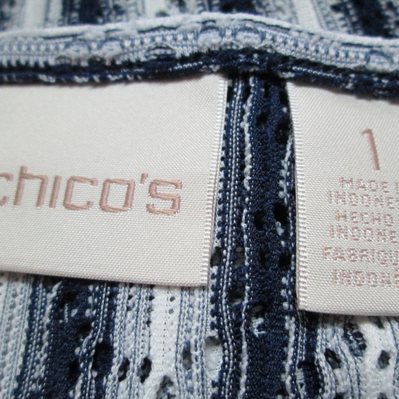 Chico's Navy Blue White Stripe Fringed Hem Top - Picture 5 of 5